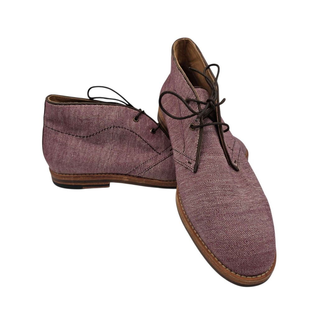 H by Hudson Men's Lace-Up Chukka Boots Size 41 Burgundy Textured Canvas Leather